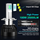 100W 25000Lm H1 H11 H7 LED Headlight Bulbs Canbus H4 LED H8 H9 9005 HB3 9006 HB4 9012 HIR2 Lamp Cars Running Lights 300% Bright