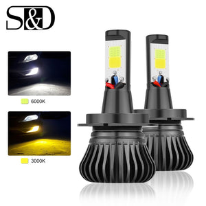 S&D 2pcs LED Car Lights H8 H9 H11 H7 HB3 HB4 9005 9006 H27 880 881 H3 H1 LED Headlight Bulb Dual Color car Fog Lamp White Yellow