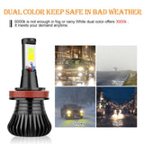 S&D 2pcs LED Car Lights H8 H9 H11 H7 HB3 HB4 9005 9006 H27 880 881 H3 H1 LED Headlight Bulb Dual Color car Fog Lamp White Yellow